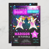 Dabbing Unicorn Birthday Invitation / Dance Party (Front/Back)