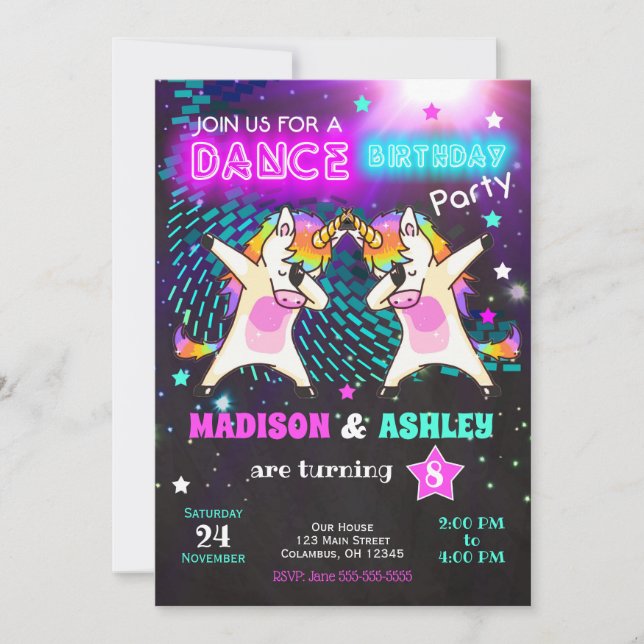 Dabbing Unicorn Birthday Invitation / Joint Party (Front)