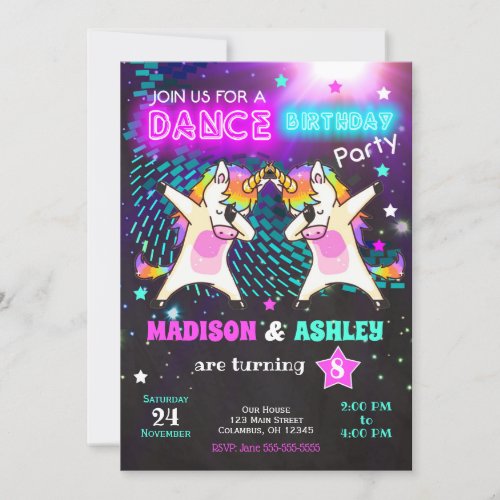 Dabbing Unicorn Birthday Invitation  Joint Party