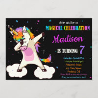 Dabbing Unicorn birthday invitation Magic party