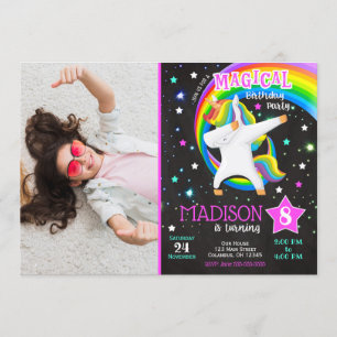 Dabbing Unicorn Birthday Invitation with Photo