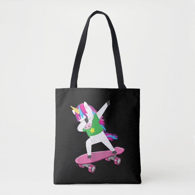 dabbing unicorn birthday skating party perfect tote bag (Front)