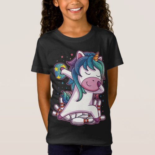 Dabbing Unicorn Bowling Birthday Party Gift For Gi T_Shirt