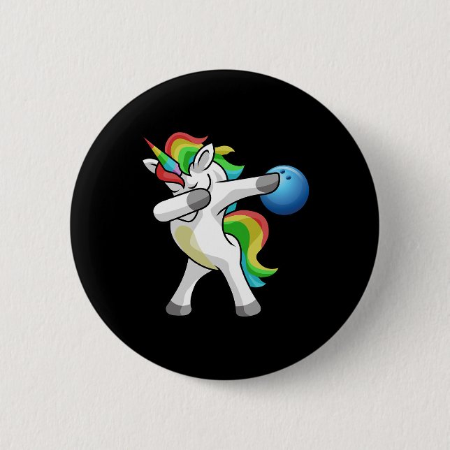 Dabbing Unicorn Bowling Bowler Funny Dab Dance Rai Button (Front)