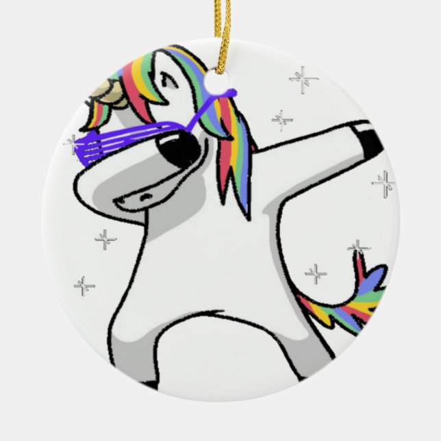 Dabbing Unicorn Ceramic Ornament (Front)
