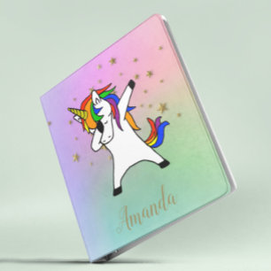Dabbing Unicorn Child Personalized 3 Ring Binder