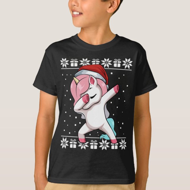 Dabbing Unicorn Christmas Pajama Cute Ugly X-Mas S T-Shirt (Front)