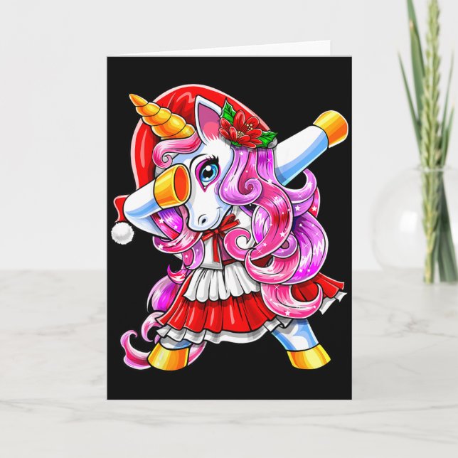 Dabbing Unicorn Christmas Santa Costume Unicorn Gi Card (Front)