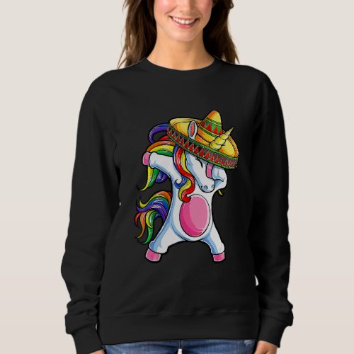 Dabbing Unicorn Cinco De Mayo Kids Girls Women Mex Sweatshirt