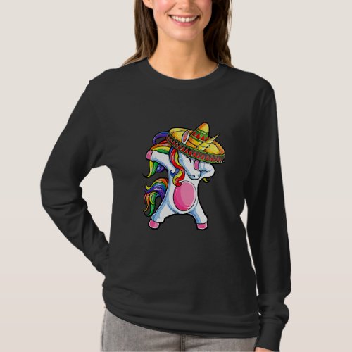 Dabbing Unicorn Cinco De Mayo Kids Girls Women Mex T_Shirt