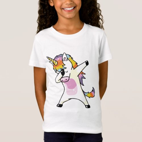 Dabbing Unicorn Cute Rainbow Birthday Girl T_Shirt