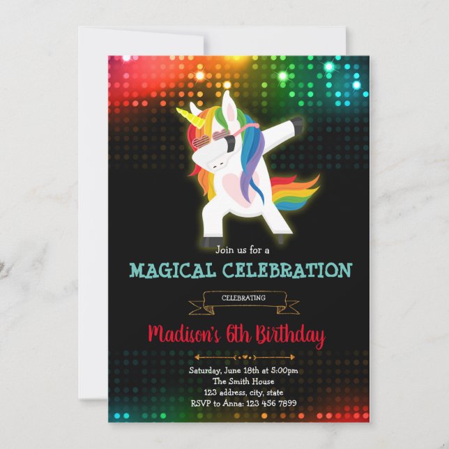 Dabbing unicorn dance birthday card (Front)