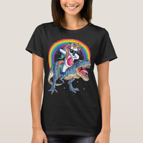 Dabbing Unicorn Dinosaur T rex Boys Girls Rainbow  T_Shirt
