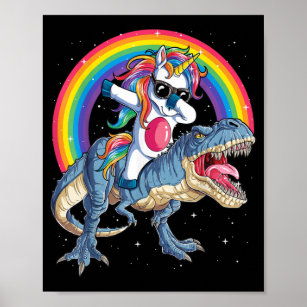 Dabbing Unicorn Dinosaur T rex Kids Girls Poster