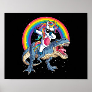 Dabbing Unicorn Dinosaur T rex Kids Girls Poster