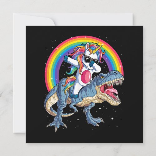 Dabbing Unicorn Dinosaur T rex Kids Girls Thank You Card