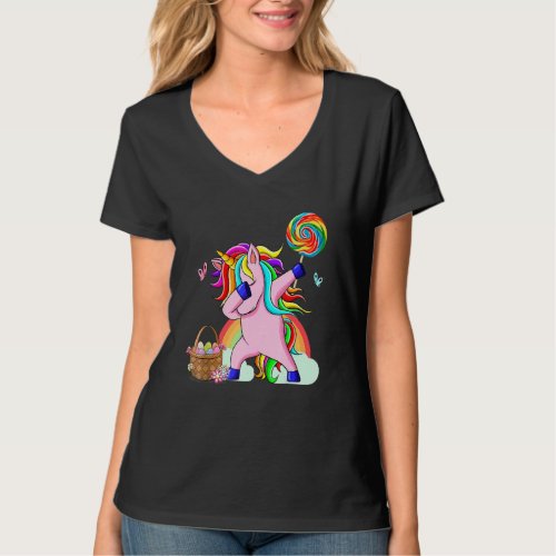 Dabbing Unicorn Egg Rainbow Easter Day Girl Kids W T_Shirt