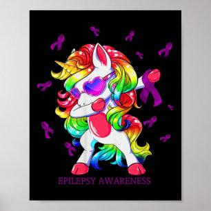 Dabbing Unicorn Epilepsy Awareness Ribbon Gifts Poster