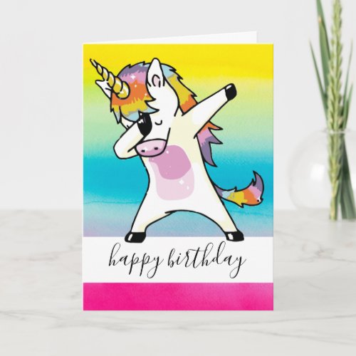 Dabbing Unicorn Fun Birthday Girl Pastel Rainbow Card