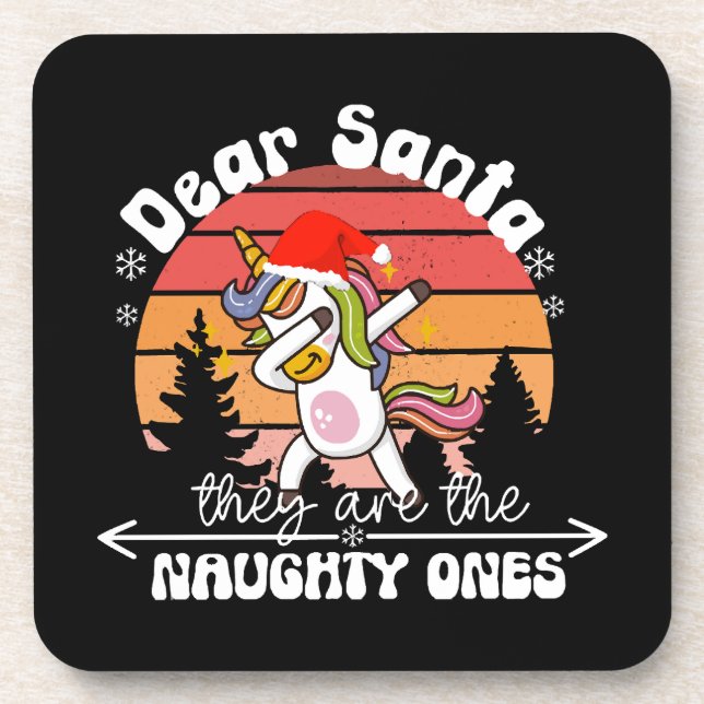  Dabbing Unicorn Funny Christmas Beverage Coaster (Front)