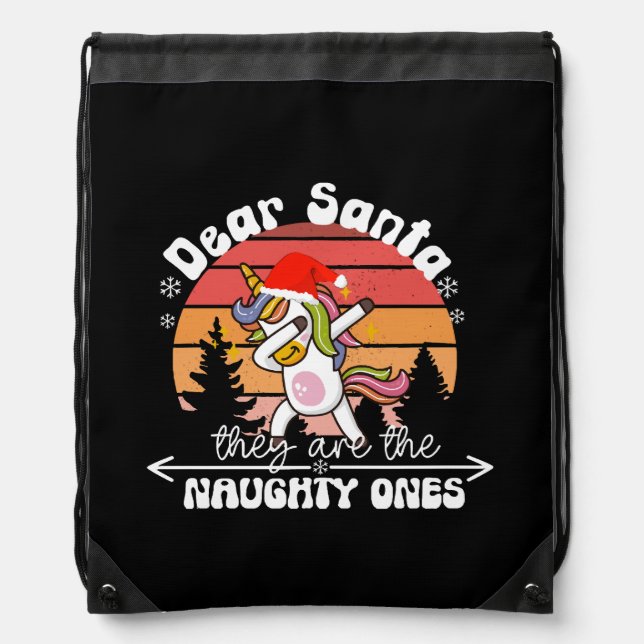  Dabbing Unicorn Funny Christmas Drawstring Bag (Front)