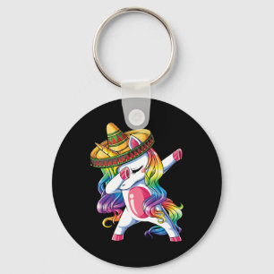 Dabbing Unicorn Funny Cinco De Mayo Women Rainbow Keychain