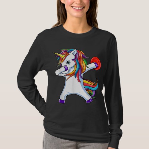 Dabbing Unicorn Funny Flying Disc Golf Player T_Shirt