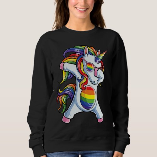 Dabbing Unicorn Gay Pride LGBT Rainbow Flag Sungla Sweatshirt