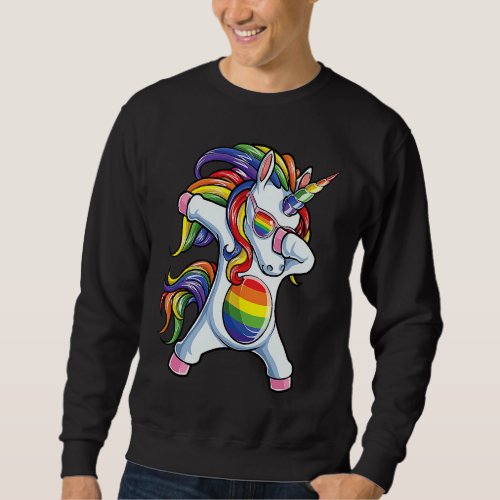 Dabbing Unicorn Gay Pride LGBT Rainbow Flag Sungla Sweatshirt