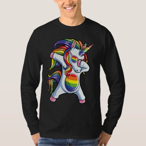 Dabbing Unicorn Gay Pride LGBT Rainbow Flag Sungla T_Shirt