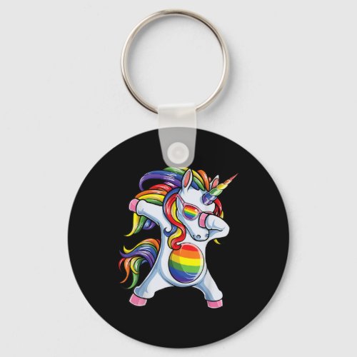 Dabbing Unicorn Gay Pride LGBT Rainbow Keychain