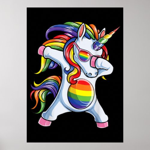 Dabbing Unicorn Gay Pride LGBT Rainbow Poster