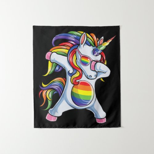 Dabbing Unicorn Gay Pride LGBT Rainbow Tapestry