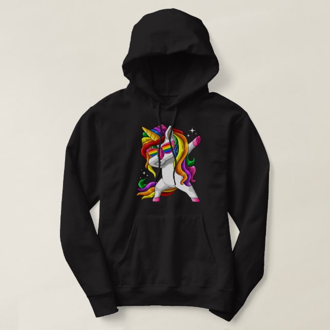 Dabbing Unicorn Gay Pride LGBT T shirt Lesbian Rai (Design Front)