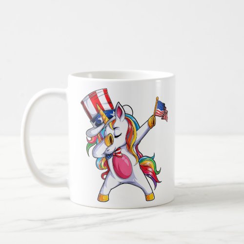 Dabbing Unicorn Girls 4th of July American Flag Un Coffee Mug