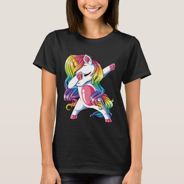 Dabbing Unicorn Girls Kids Rainbow Dab Dance Squad T-Shirt (Front)