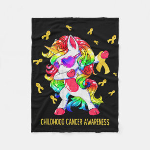 Dabbing Unicorn Gold Ribbon Childhood Cancer Aware Fleece Blanket