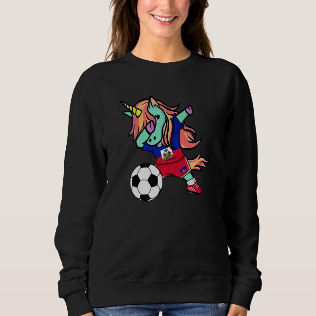 Dabbing Unicorn Haiti Soccer Fans Support Haitian  Sweatshirt (Front)