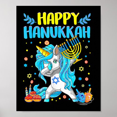 Dabbing Unicorn Happy Hanukkah Jewish Chanukah Kid Poster