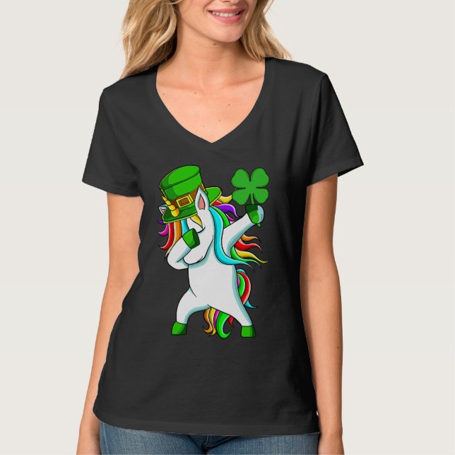 Dabbing Unicorn Happy St Patrick's Day Lucky Shamr T-Shirt (Front)