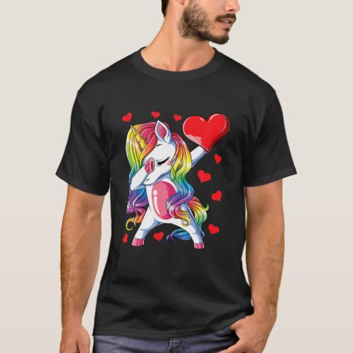 Dabbing Unicorn Heart Valentines Day For Girls Kid T_Shirt