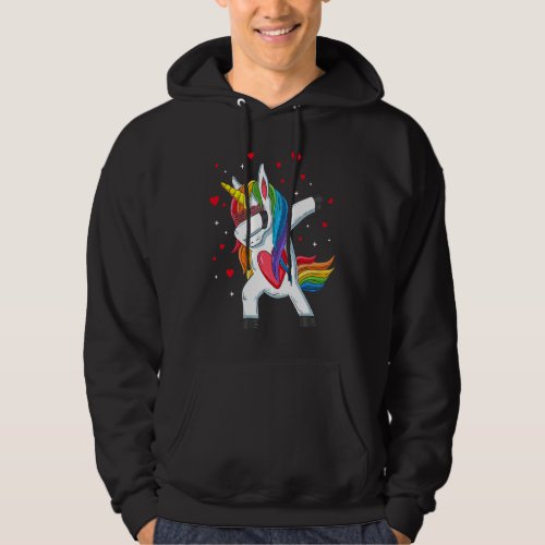 Dabbing Unicorn Heart Valentines Day Girls Kids Ra Hoodie