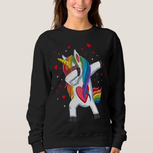 Dabbing Unicorn Heart Valentines Day Girls Kids Ra Sweatshirt