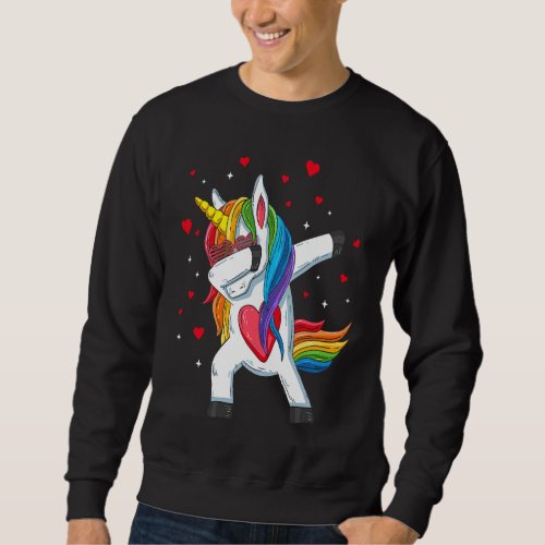 Dabbing Unicorn Heart Valentines Day Girls Kids Ra Sweatshirt