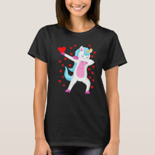 Dabbing Unicorn Heart Valentines Day Girls Kids Ra T-Shirt