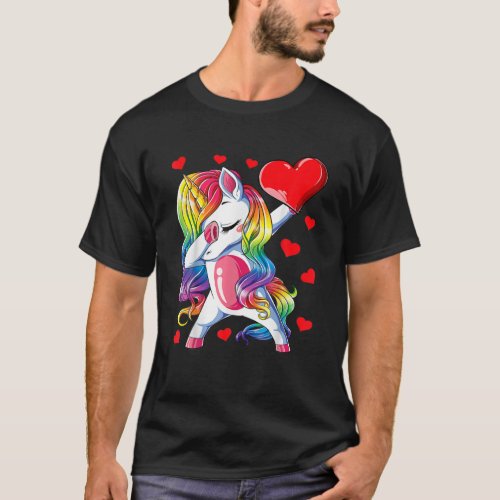 Dabbing Unicorn Heart Valentines Day Girls Kids Ra T_Shirt