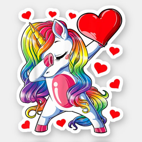 Dabbing Unicorn Heart Valentines Day Rainbow Sticker