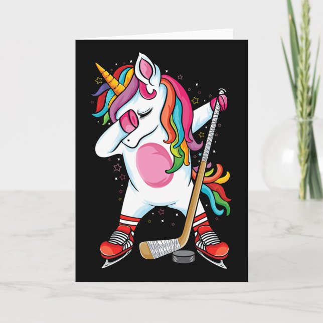 Dabbing Unicorn Ice Hockey Kids Boys Girls Funny I Card (Front)