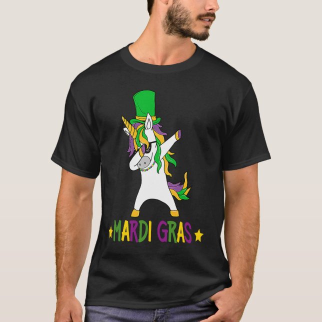 Dabbing Unicorn Jester Mardi Gras New Orleans Carn T-Shirt (Front)