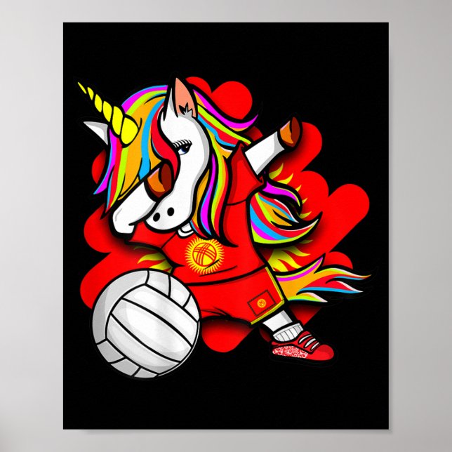 Dabbing Unicorn Kyrgyzstan Volleyball Fans Jersey  Poster (Front)